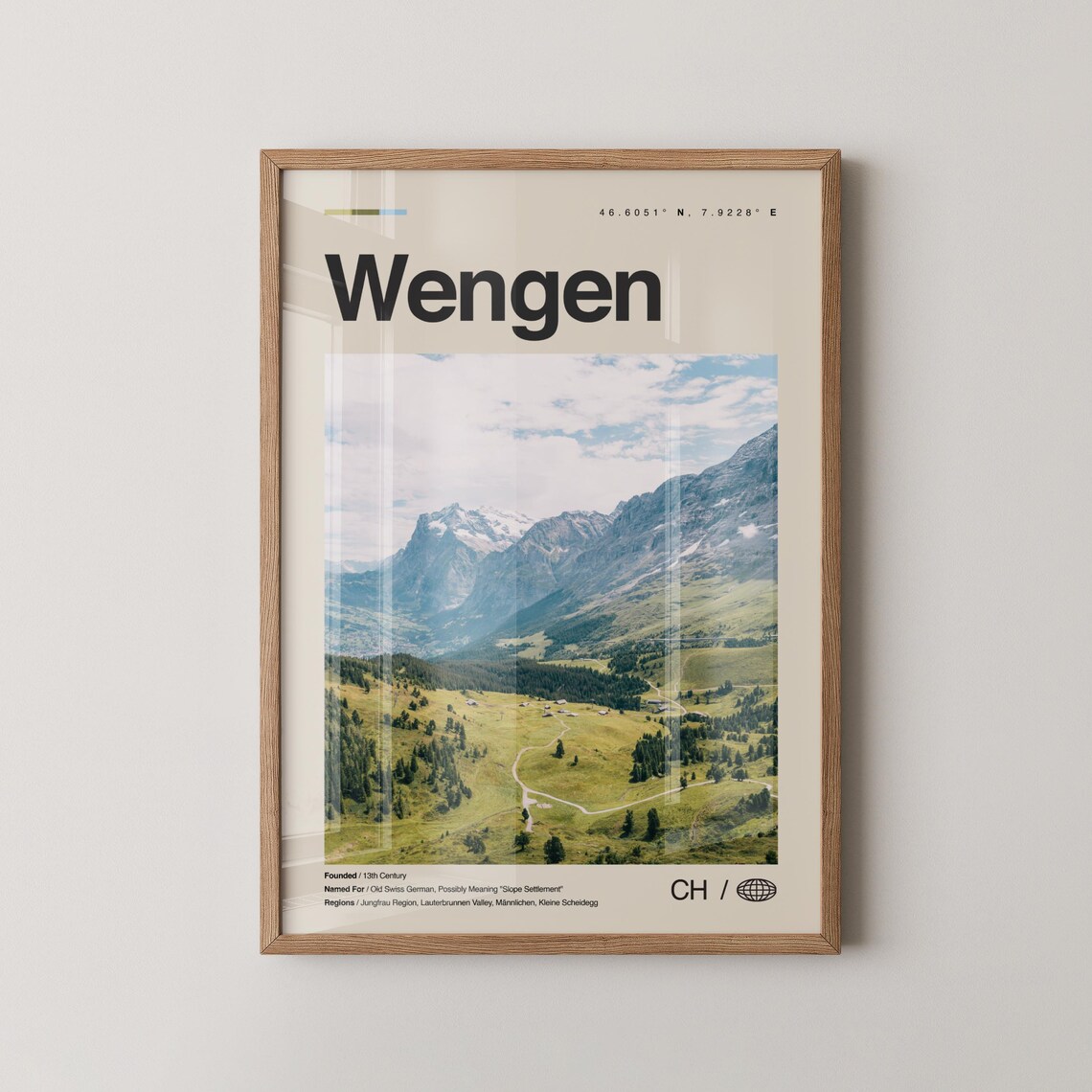 Wengen Print Wall Art Poster Photo Dcor Map Switzerland