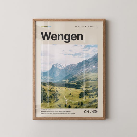 Wengen Print Wall Art Poster Photo Dcor Map Switzerland