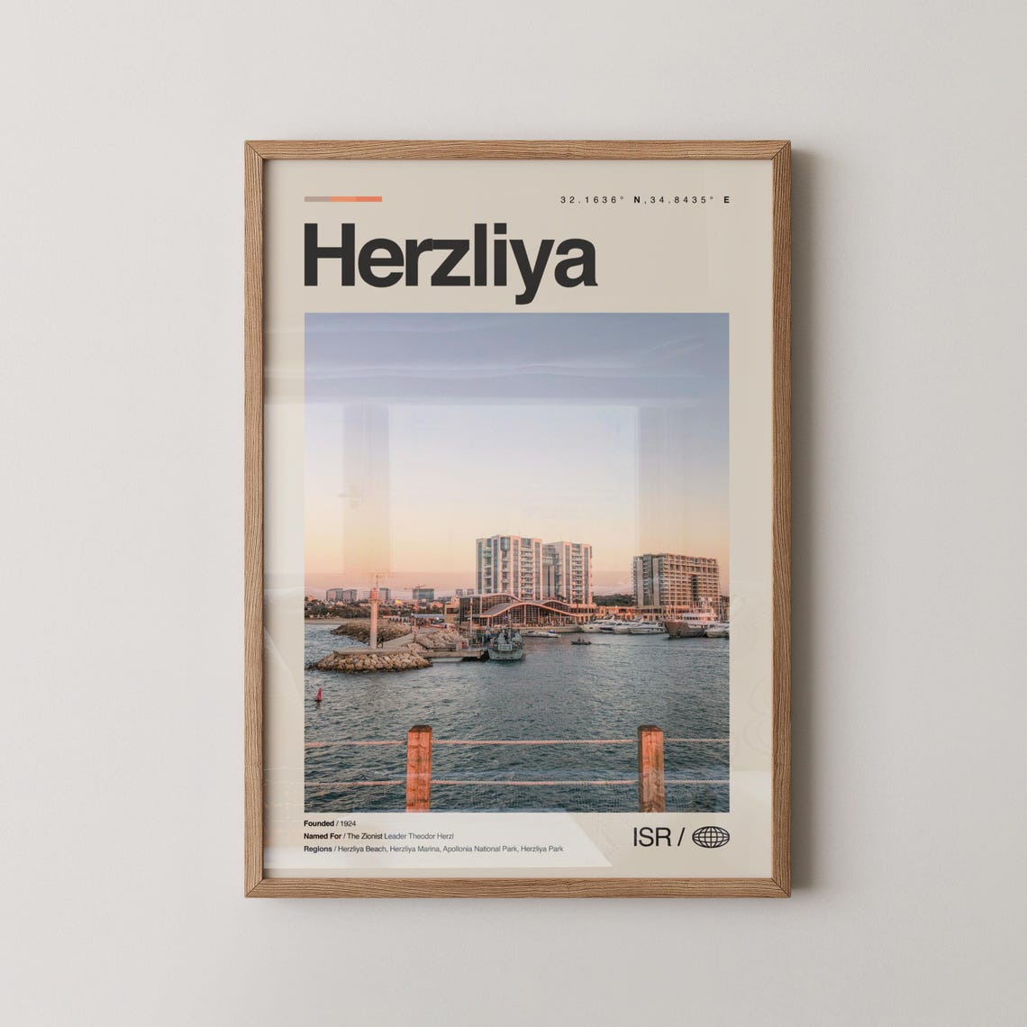 Herzliya Israel Travel Poster Marina Sunset Waterfront Photo Art