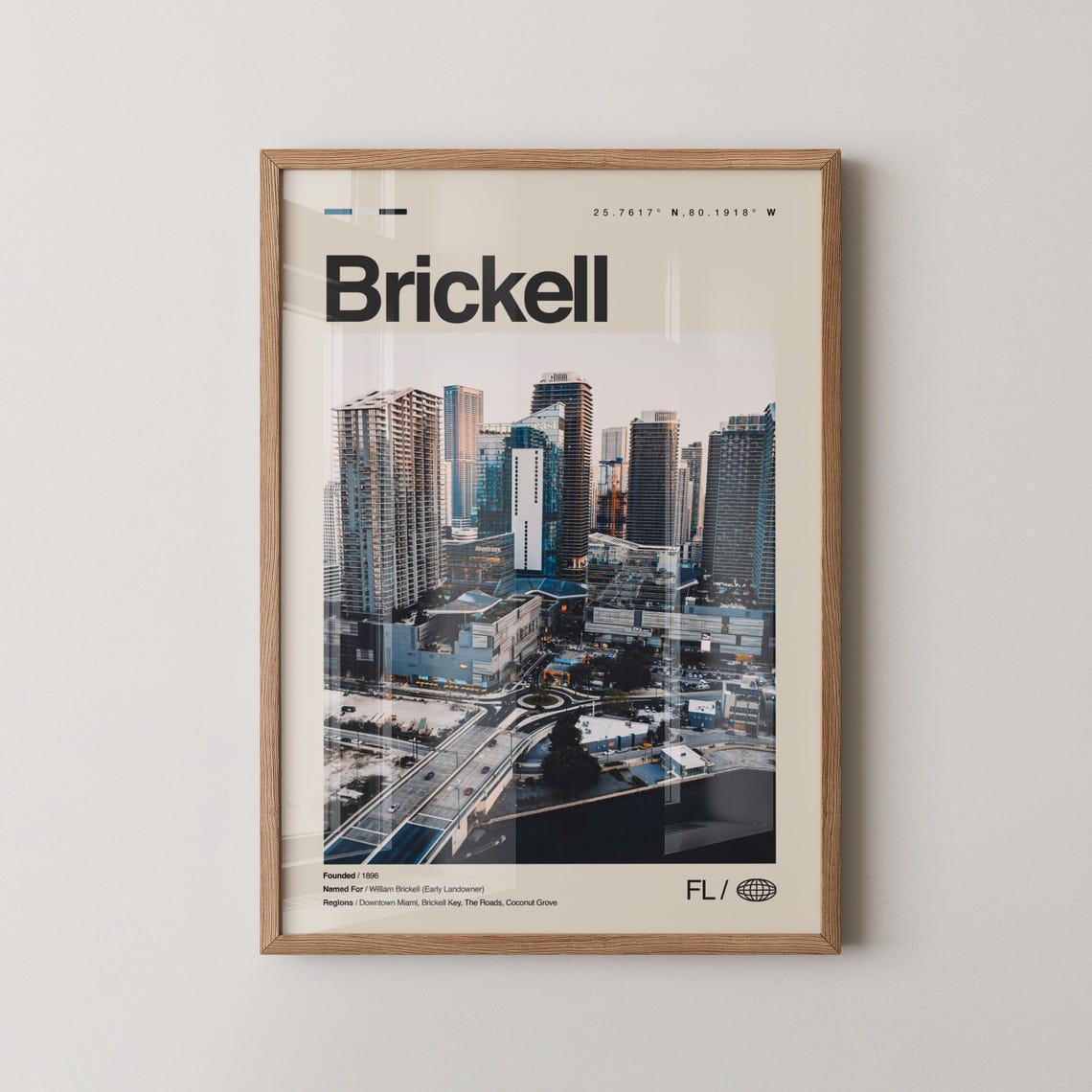 Brickell Miami Downtown Skyline Photo City Coordinates Poster