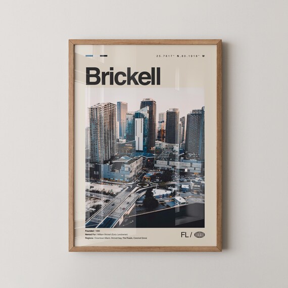 Brickell Miami Downtown Skyline Photo City Coordinates Poster