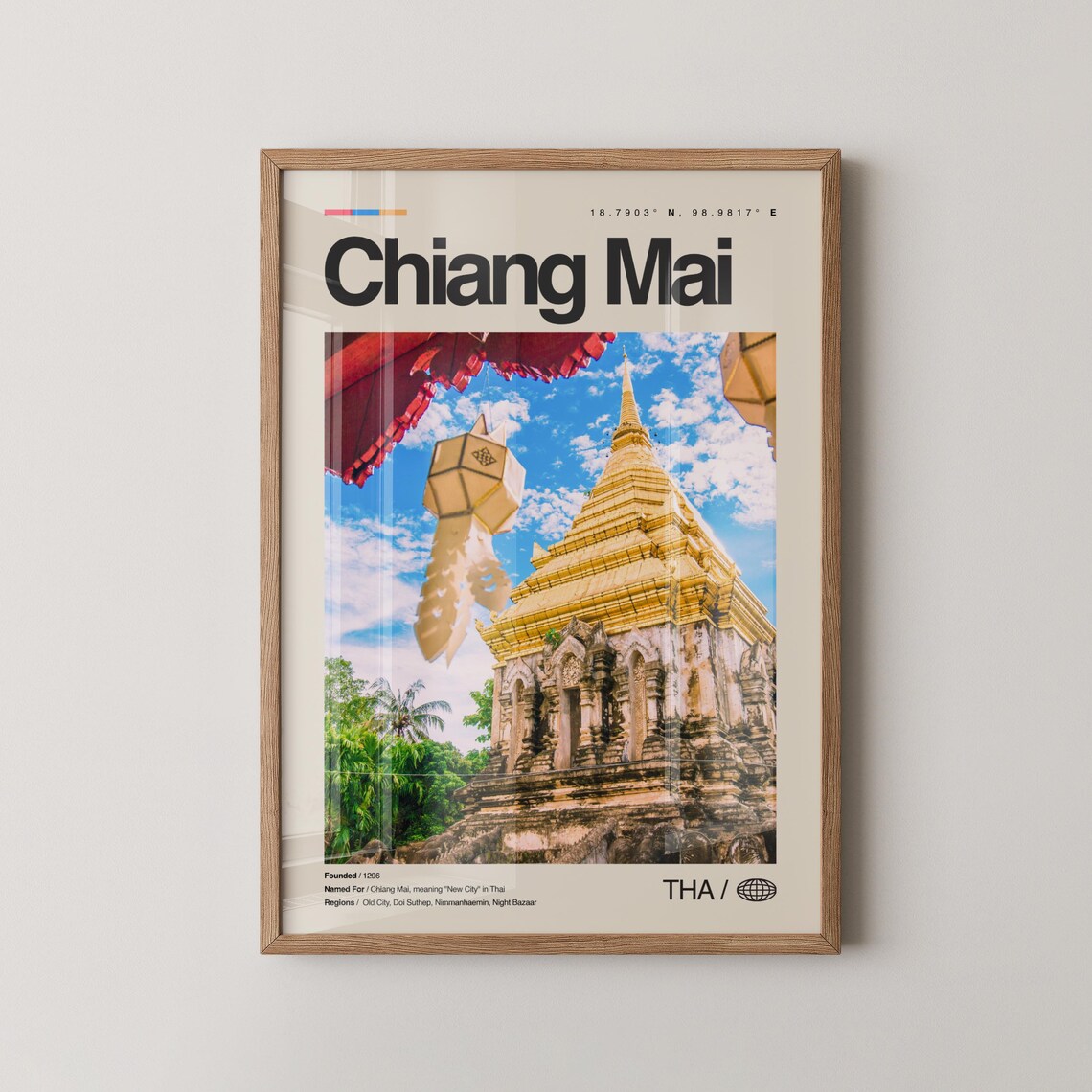 Chiang Mai Golden Temple Thailand Minimalist Photo Travel Poster