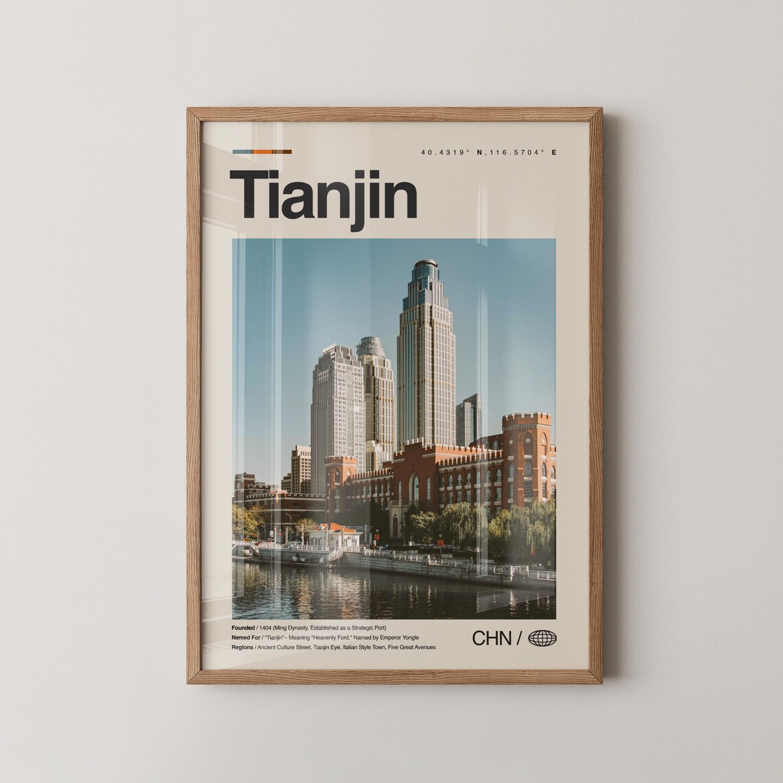 Tianjin China Riverside Skyline Modern Travel Destination Poster