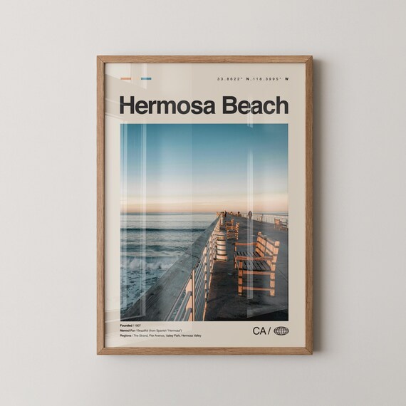 Hermosa Beach California Pier Sunset Minimalist Travel Poster