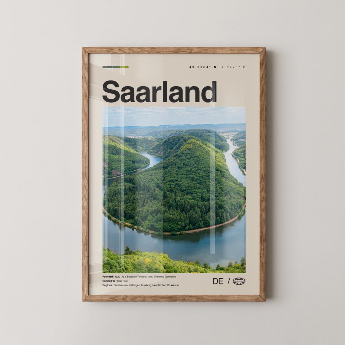 Saarland Print Wall Art Poster Photo Dcor Map Germany