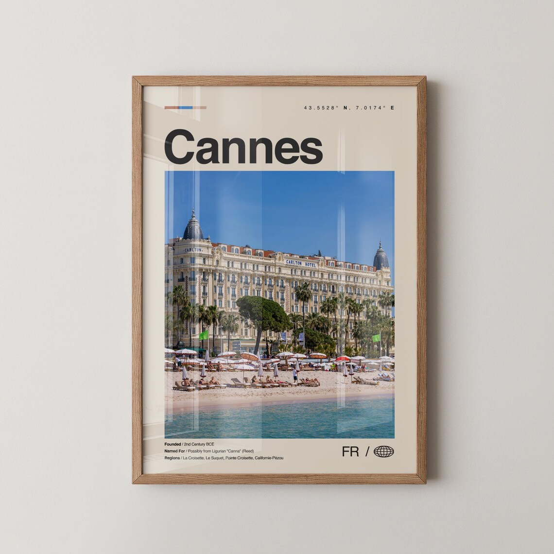 Cannes France Carlton Hotel Beach La Croisette Travel Poster