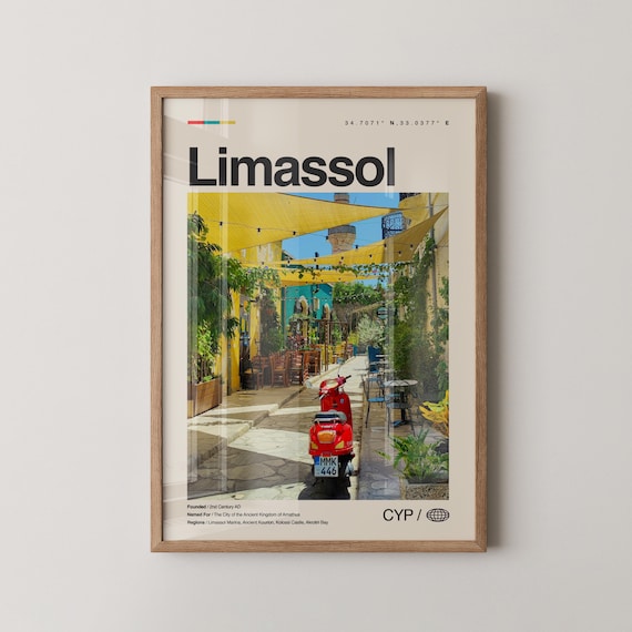 Limassol Cyprus Old Town Red Scooter Alley Photo Travel Poster