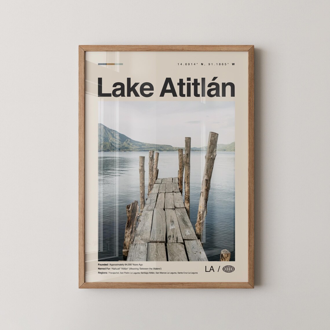 Lake Atitlan Guatemala Wooden Pier Calm Water Mountain Travel Poster
