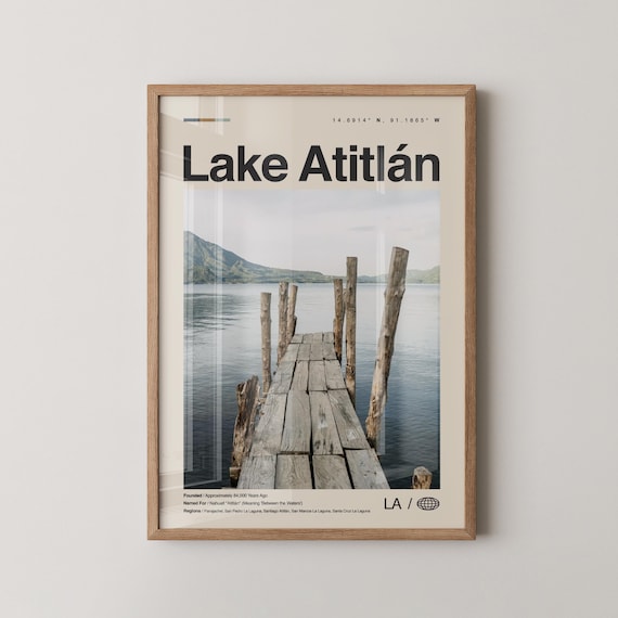Lake Atitlan Guatemala Wooden Pier Calm Water Mountain Travel Poster
