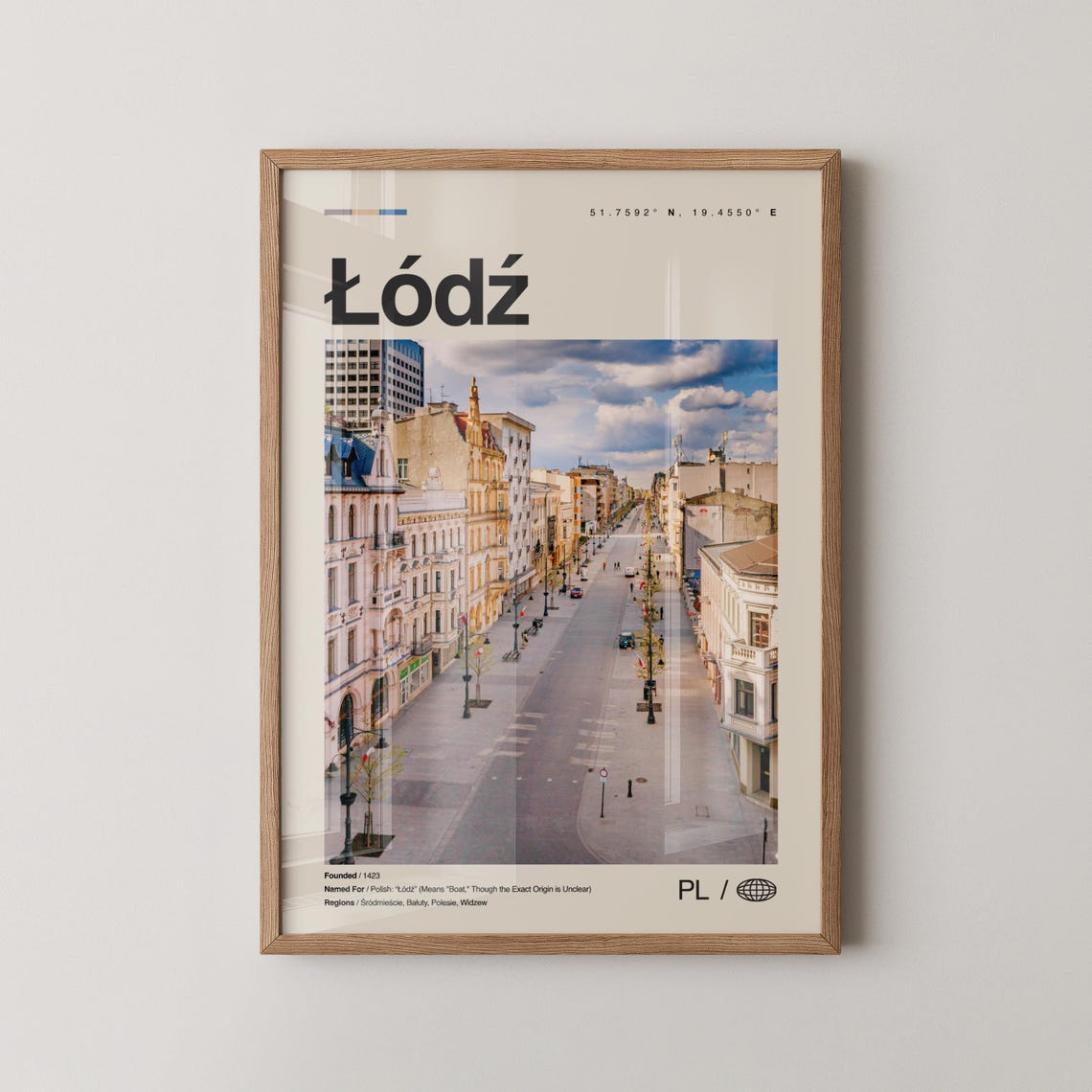 Lodz Map Wall Art Print, Travel Poster