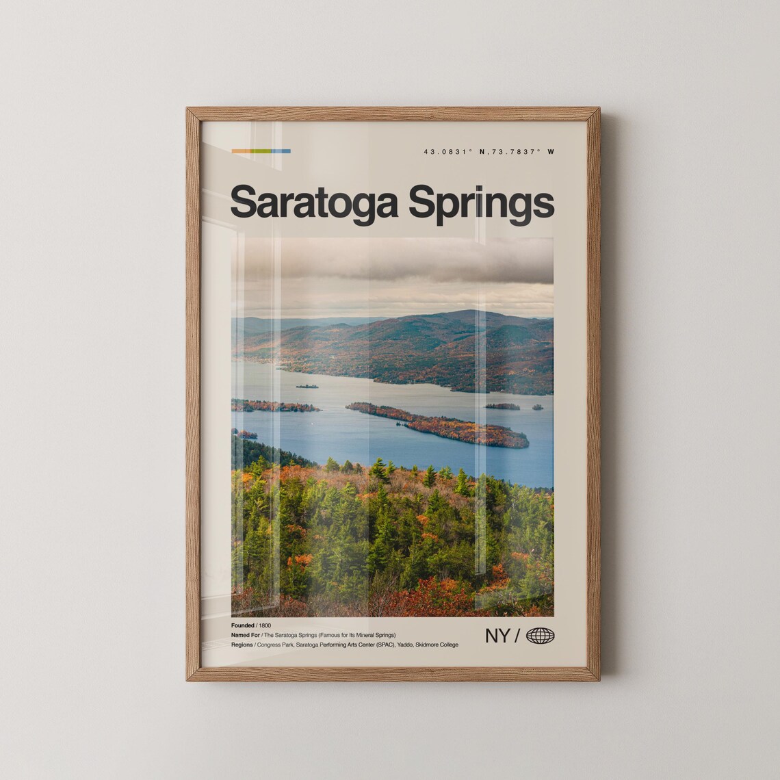 Saratoga Springs NY Autumn Lake Islands Scenic Travel Poster