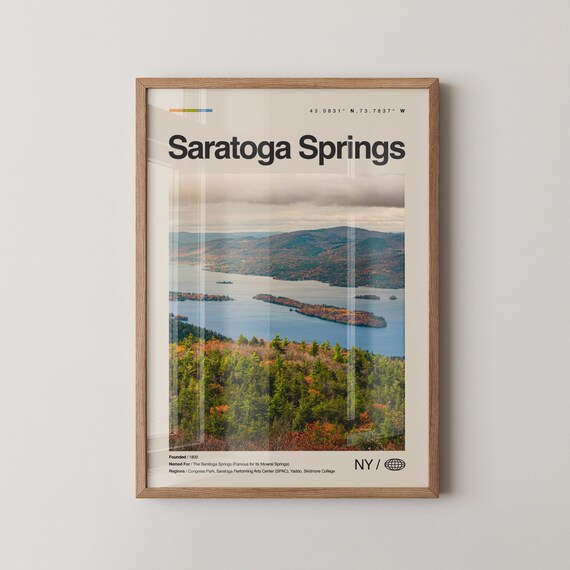Saratoga Springs NY Autumn Lake Islands Scenic Travel Poster
