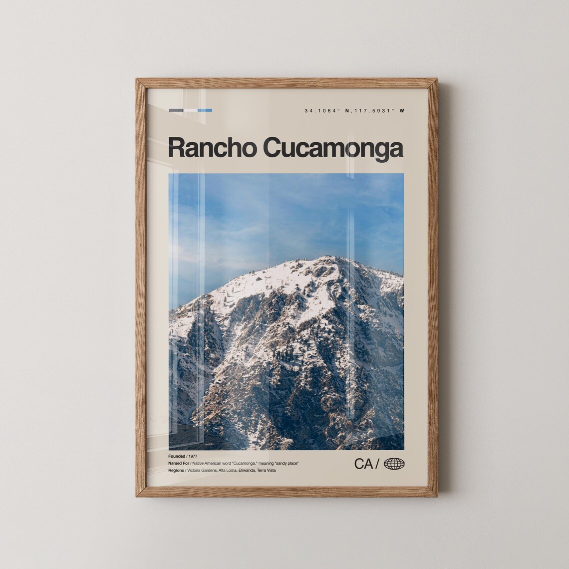 Rancho Cucamonga California Snowy Mountain Photo City Art Print