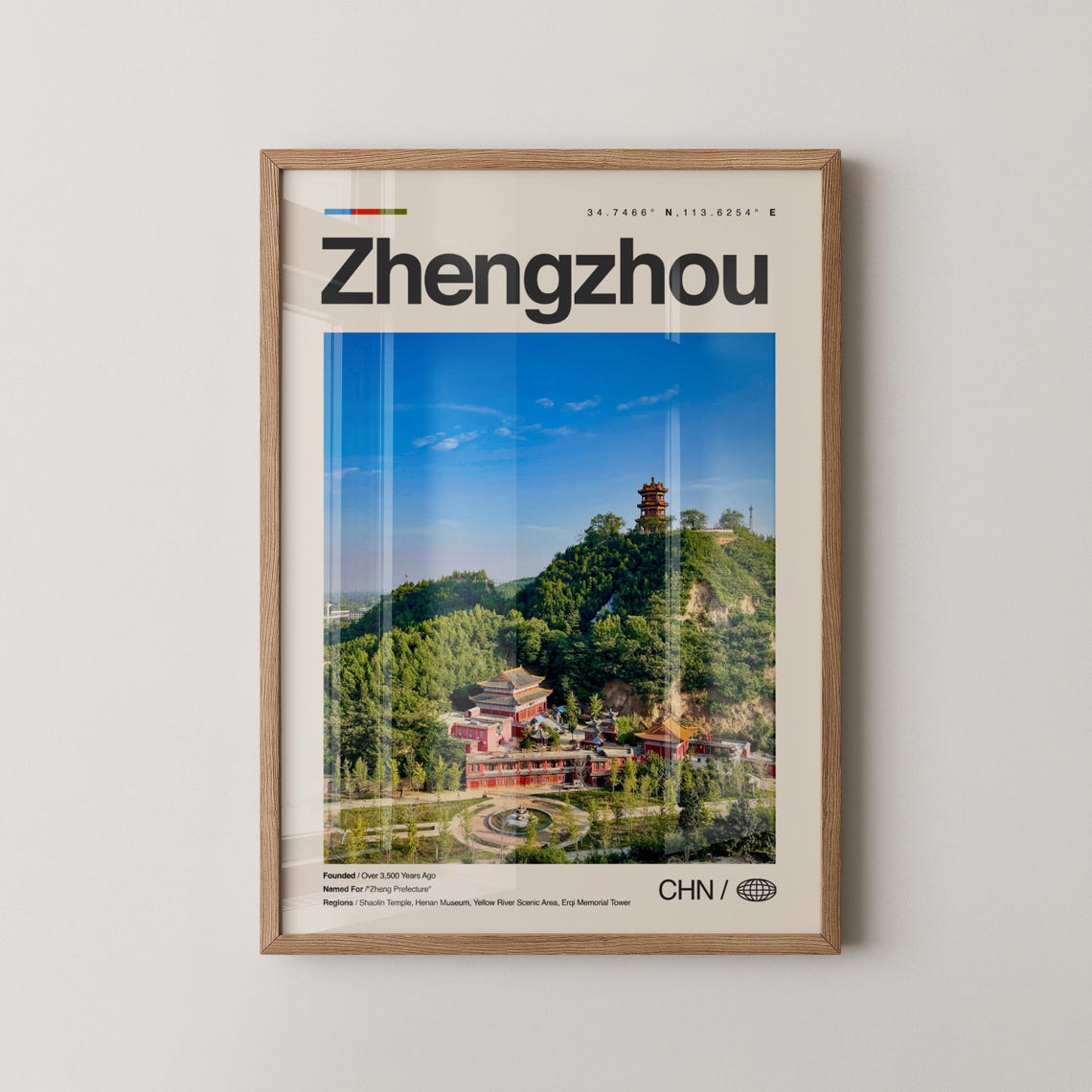 Zhengzhou China Ancient Hilltop Pagoda Temples Modern Travel Poster