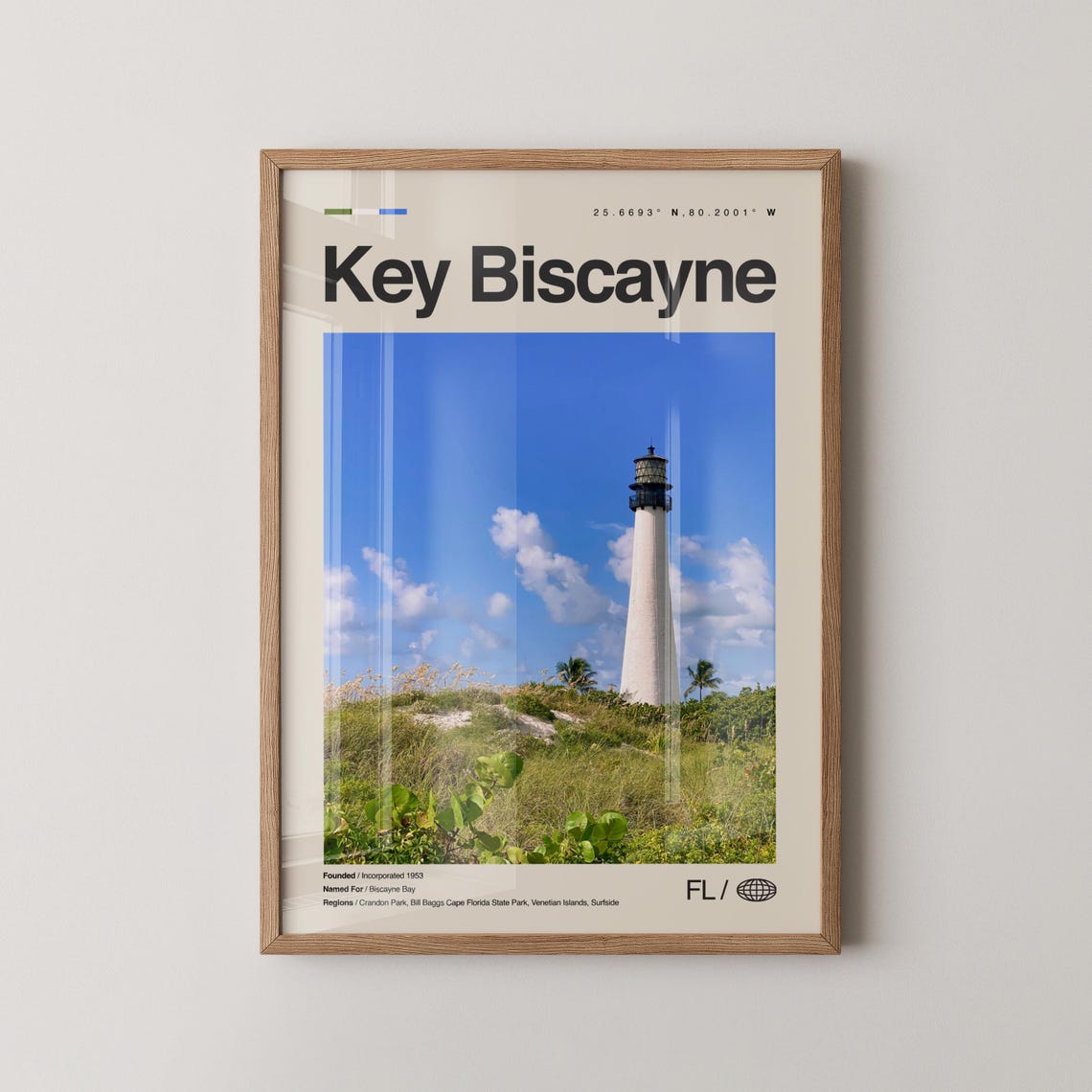Key Biscayne Florida Travel Poster Lighthouse Scene Vintage View