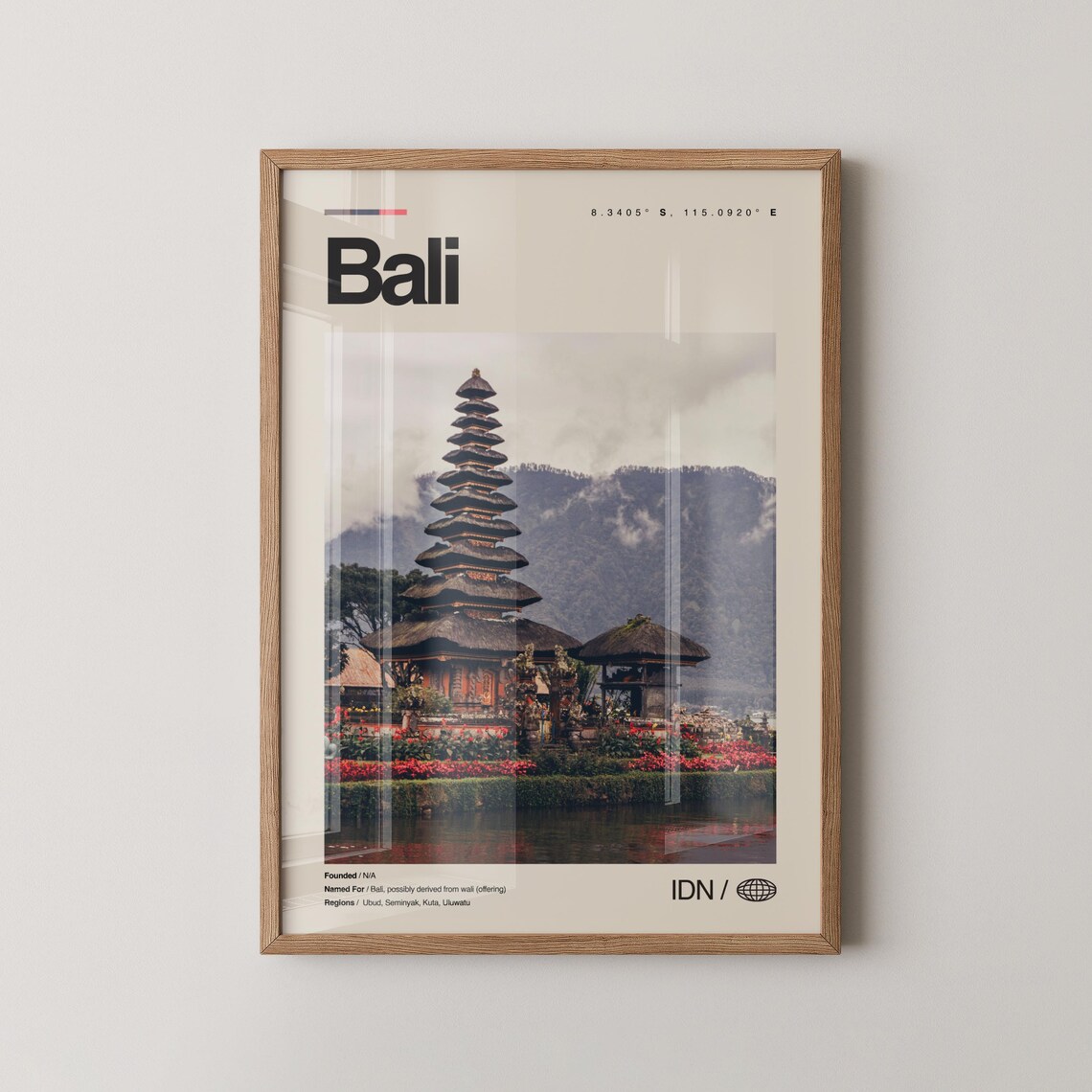 Bali Ulun Danu Beratan Temple Lake Meru Tower Art Travel Poster