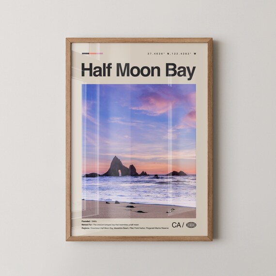 Half Moon Bay California Sunset Beach Sea Arch Minimalist Travel Poster