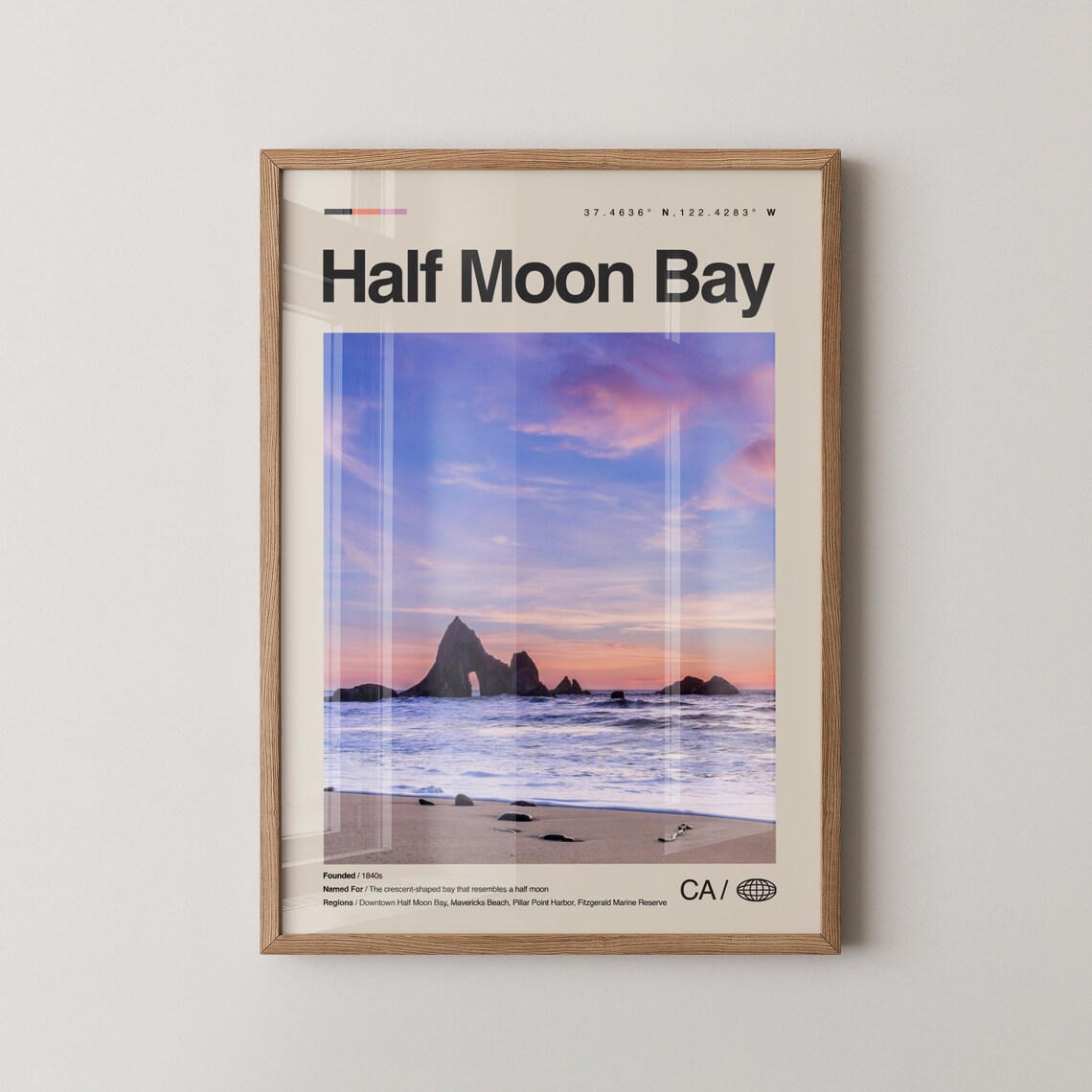 Half Moon Bay California Sunset Beach Sea Arch Minimalist Travel Poster