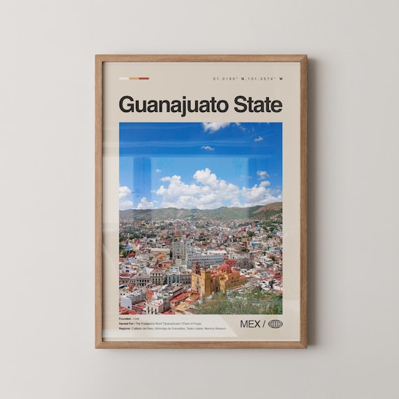 Guanajuato State Colorful Colonial City Aerial Travel Poster