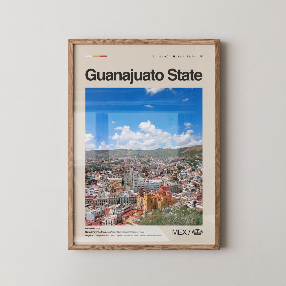 Guanajuato State Colorful Colonial City Aerial Travel Poster