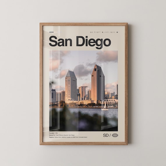 San Diego California Bay Skyline Sailboat Travel Souvenir Poster