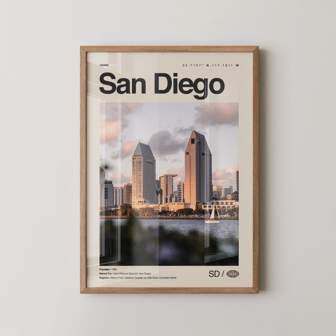 San Diego California Bay Skyline Sailboat Travel Souvenir Poster