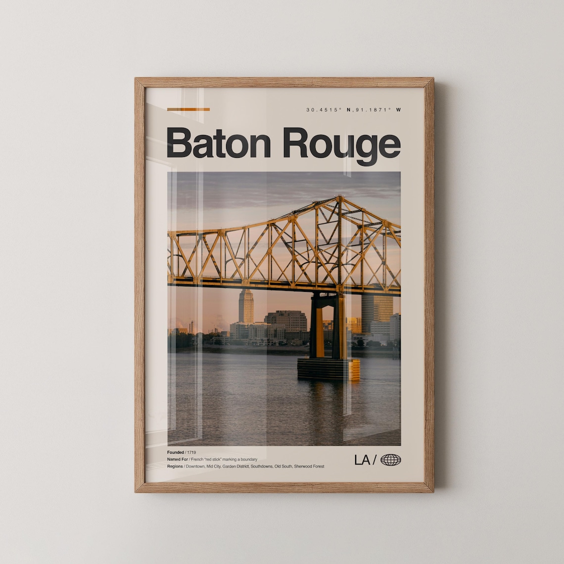 Baton Rouge Louisiana Bridge Sunset City Photo Travel Poster