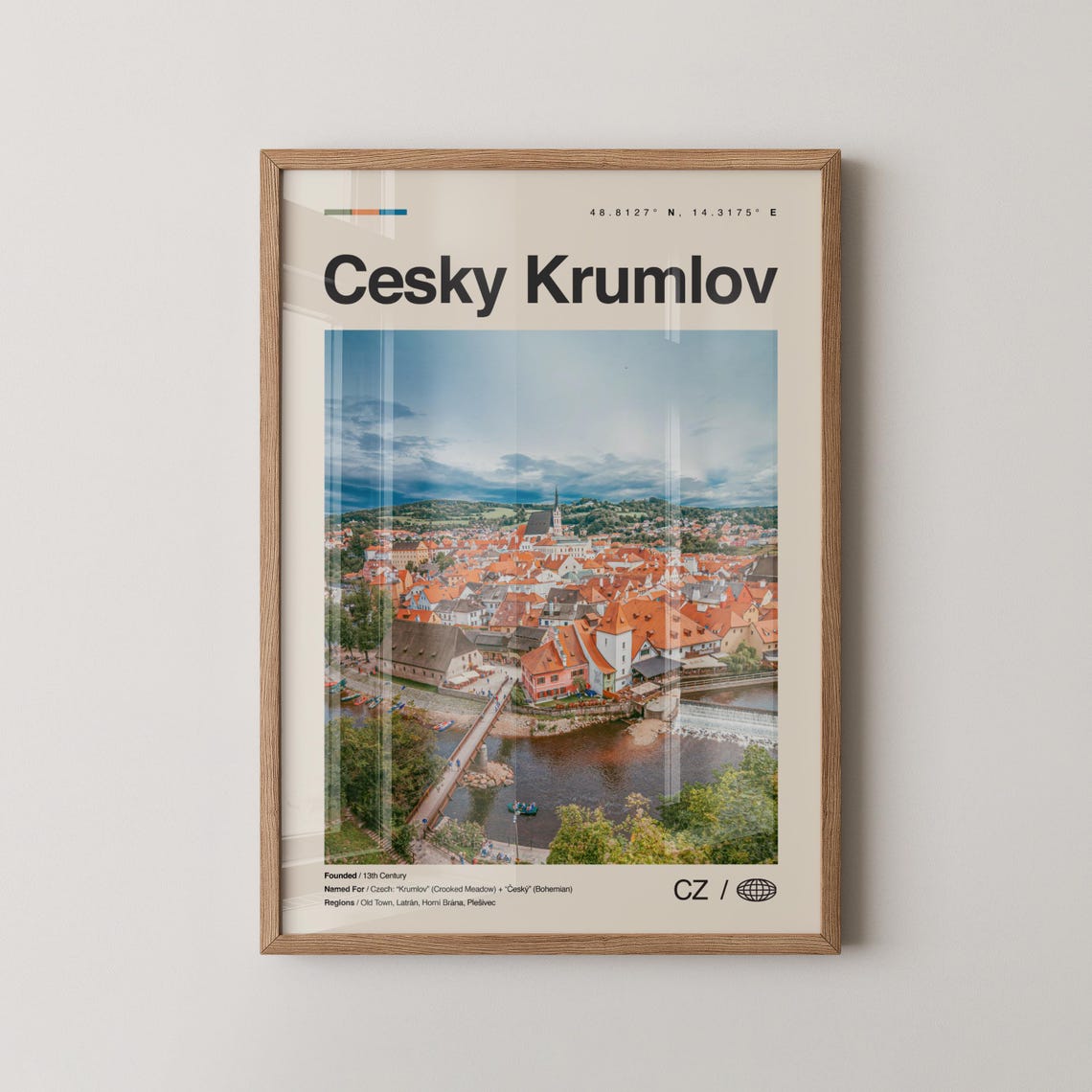 Cesky Krumlov Czech Republic Aerial Old Town Minimalist Poster