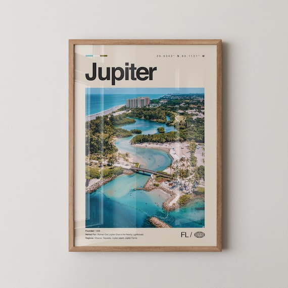 Jupiter Florida Aerial Inlet Beach Photo Vintage Travel Poster