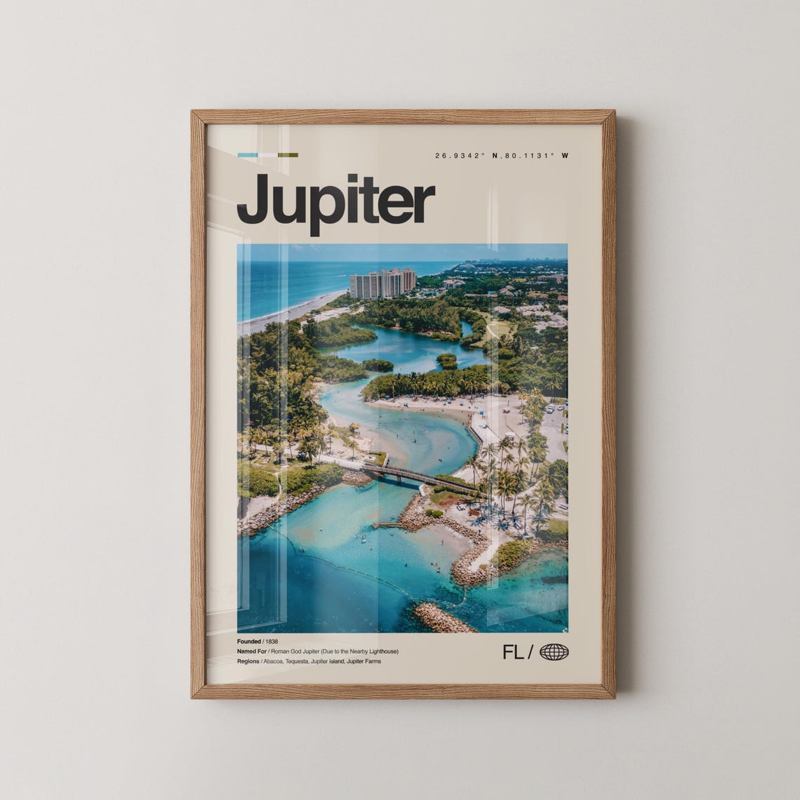 Jupiter Florida Aerial Inlet Beach Photo Vintage Travel Poster