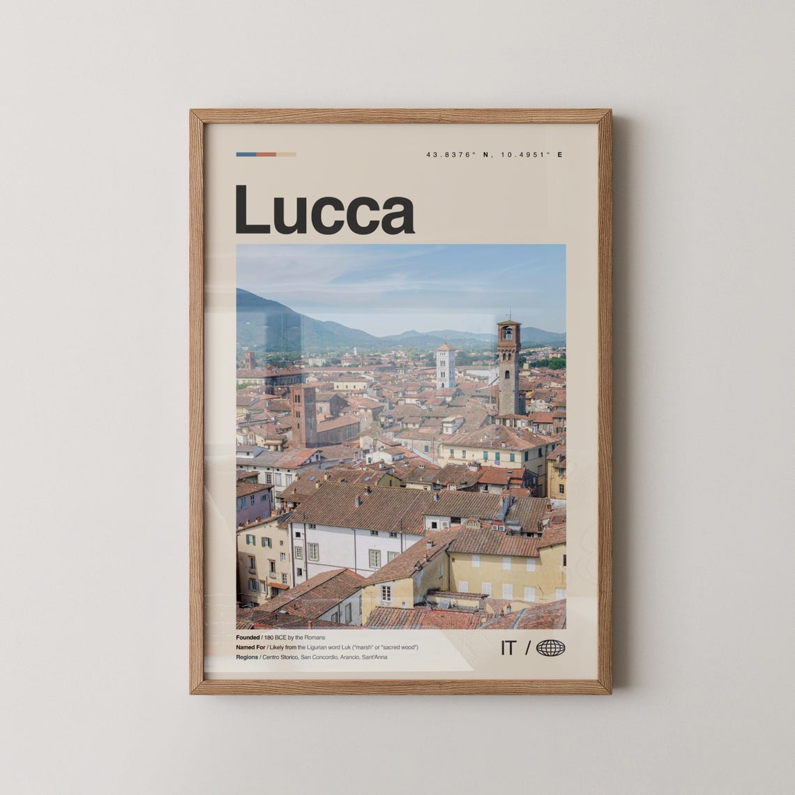 Lucca Italy Travel Poster With Historic Tuscan Rooftop Photo