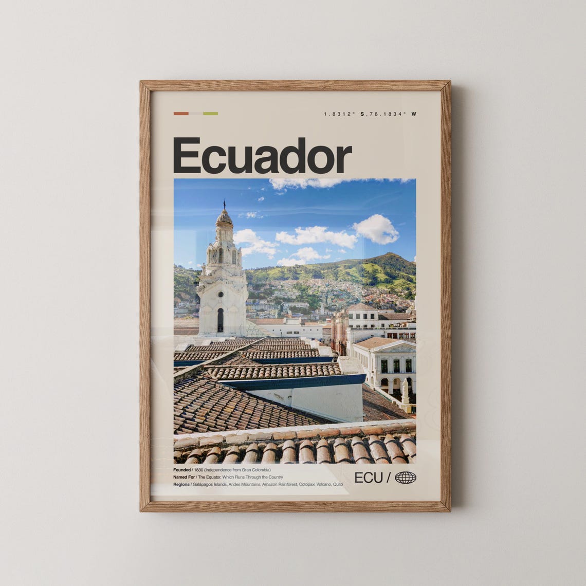 Ecuador Quito Colonial Church Bell Tower Rooftops Photo Travel Poster
