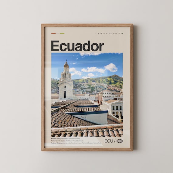 Ecuador Quito Colonial Church Bell Tower Rooftops Photo Travel Poster