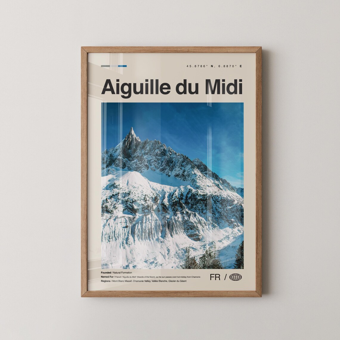 Aiguille du Midi France Travel Poster Snowy Alpine Peak Minimal Decor