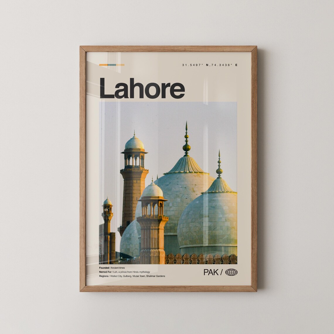 Lahore Pakistan Badshahi Mosque Domes Photo Heritage Travel Poster