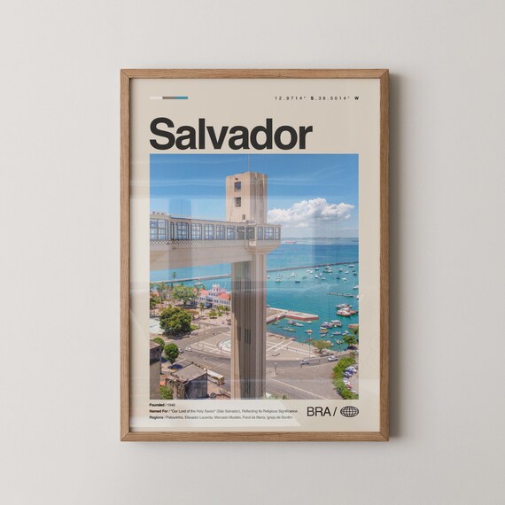 Salvador Brazil Elevador Lacerda Bay Minimalist Photo Travel Poster