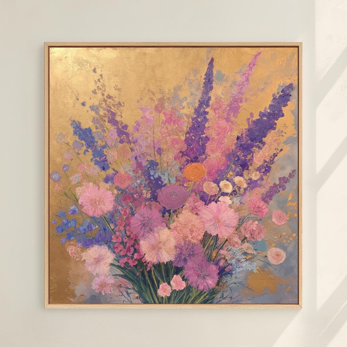 Lush Purple And Pink Floral Bouquet On Gold Background Wall Art