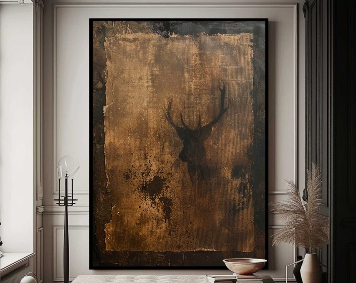 Black Deer Wabi Sabi Abstract Art Print