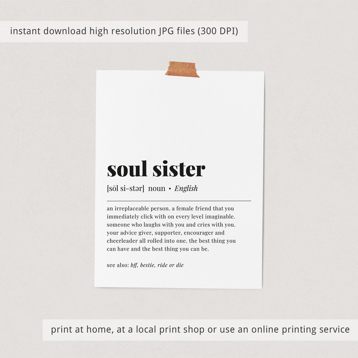 Soul Sister Definition Art Print, Best Friend Gift