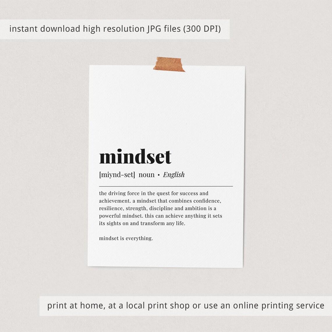 Mindset Definition Motivation Quote Art Print - Image 3