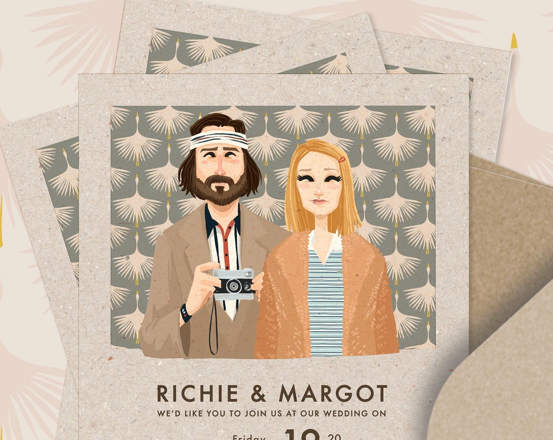 Custom Retro Illustrated Wedding Card With Richie and Margot Poster