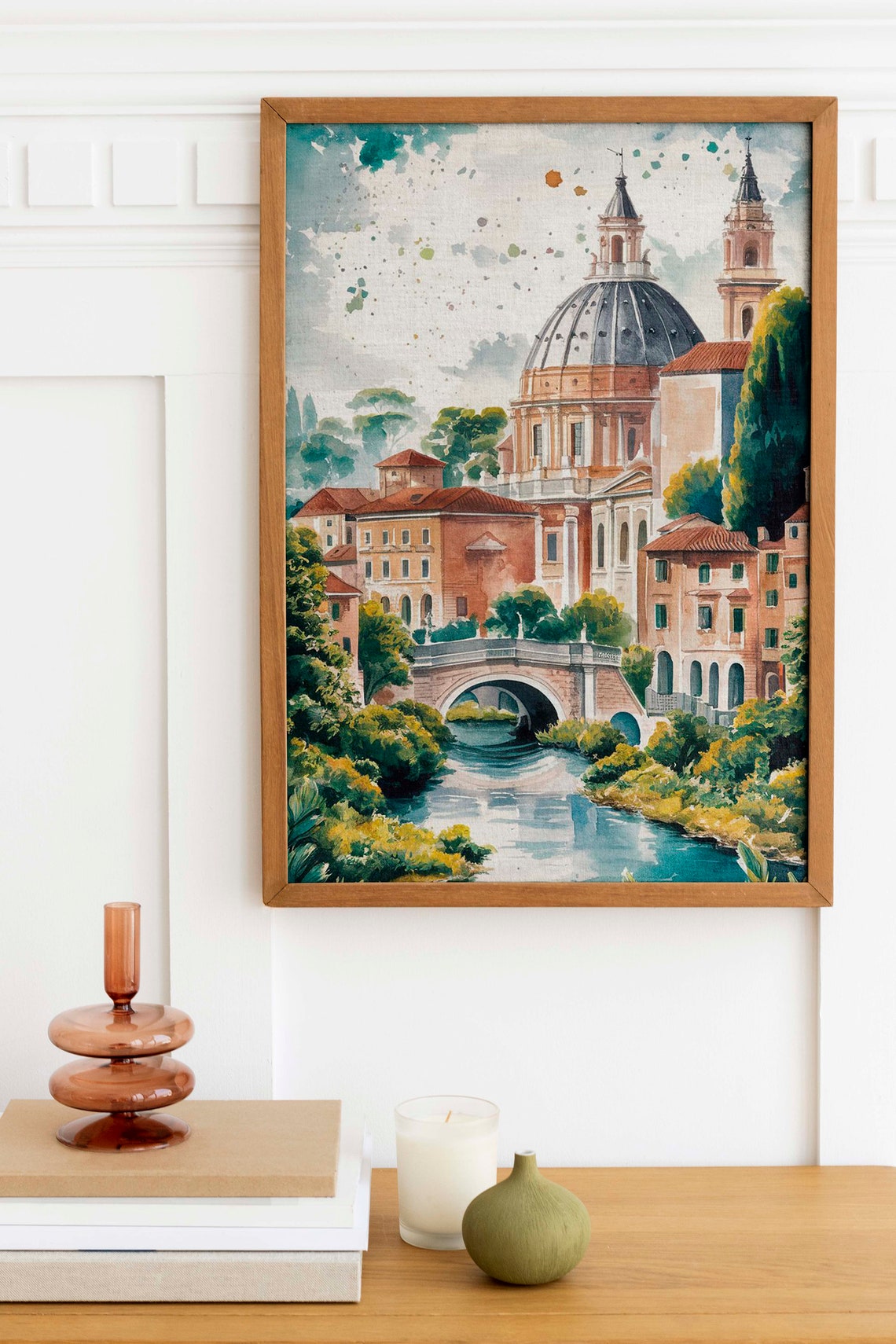 Charming European Village With Domed Church Watercolor Poster - Image 2