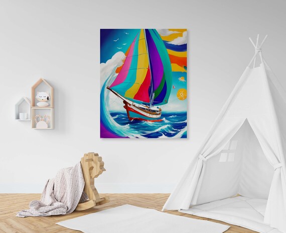 Nautical Magic Colorful Sailing Boat Poster Set Of 1 Image Childrens Room Wall Decor Sailing Boat Illustration Sailing Boat Watercolor