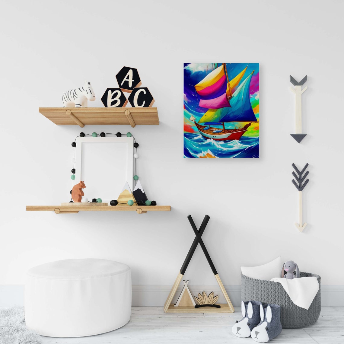 Sailboat With Multicolor Sails Sailing An Open Blue Ocean Poster - Image 2