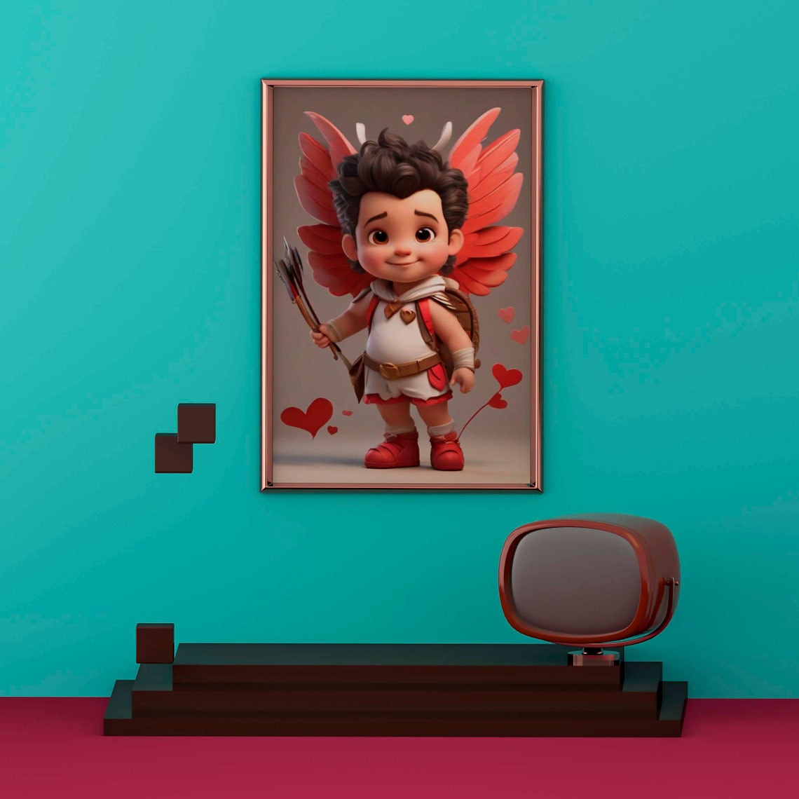 Cute Little Cupid With Bow And Arrows Valentines Kids Art Poster - Image 2