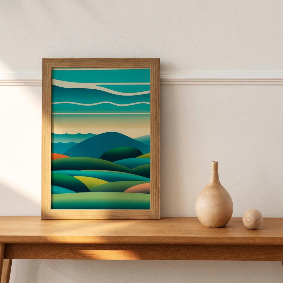 Abstract Geometric Rolling Forest Hills in Teal and Green Poster - Image 2