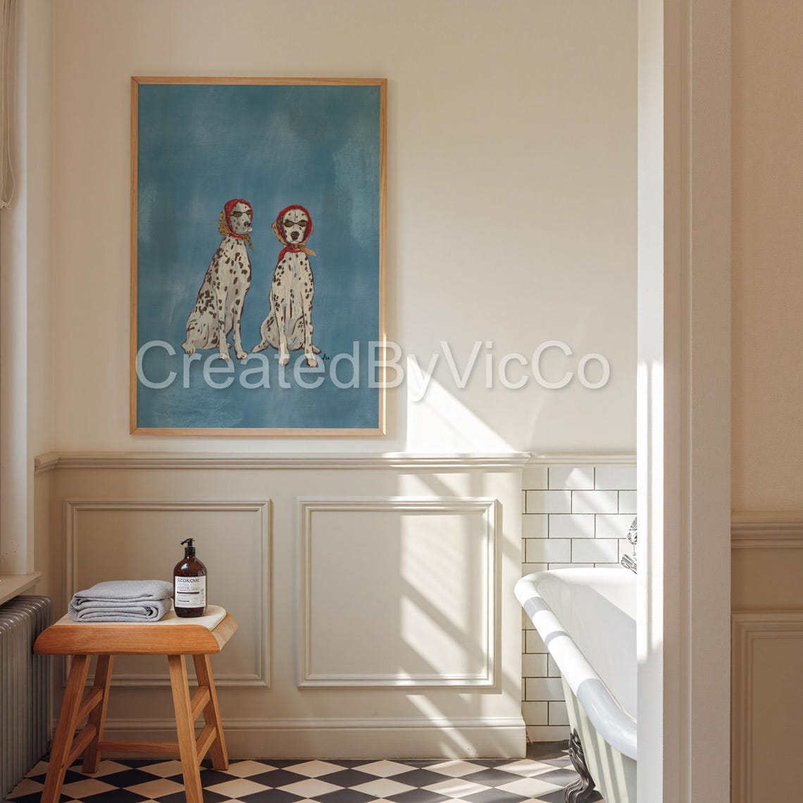 Dalmatian Dog Art Print Whimsical Wall Vintage Style Pet Decor Blue Polka Dot - Image 5