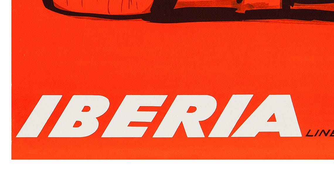 Vuele A Espana Iberia Orange Guitar Chair Hat Airline Poster - Image 2