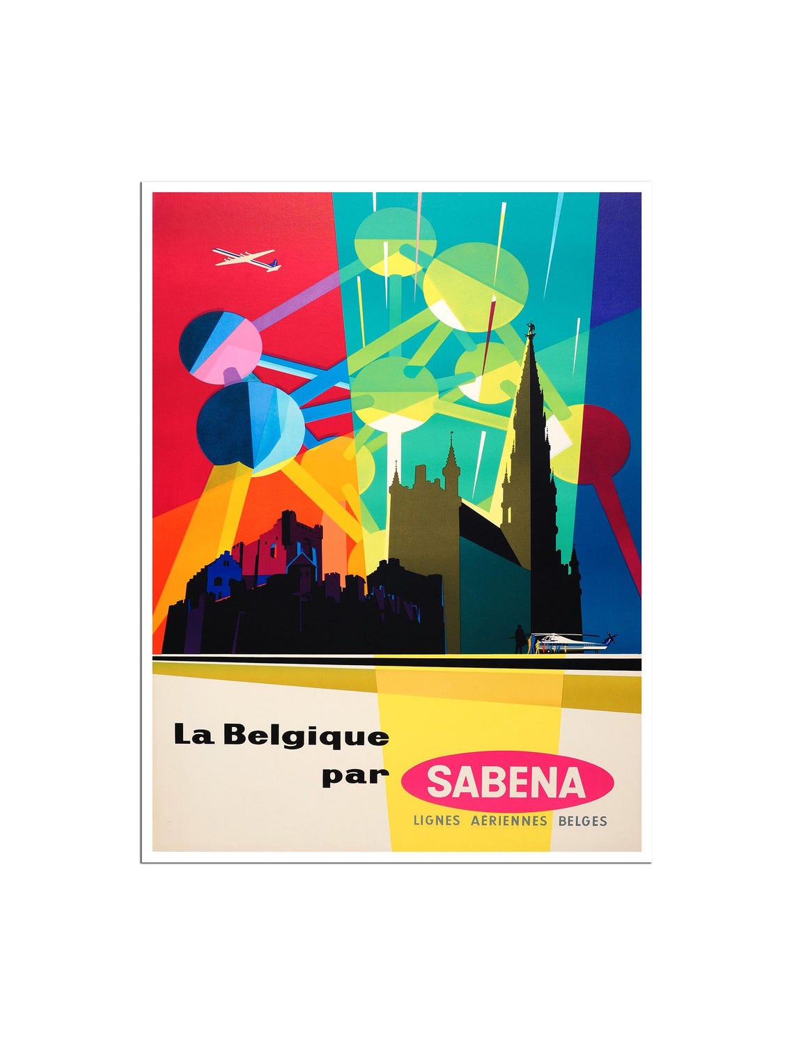 La Belgique par Sabena Atomium Brussels Vintage Airline Poster