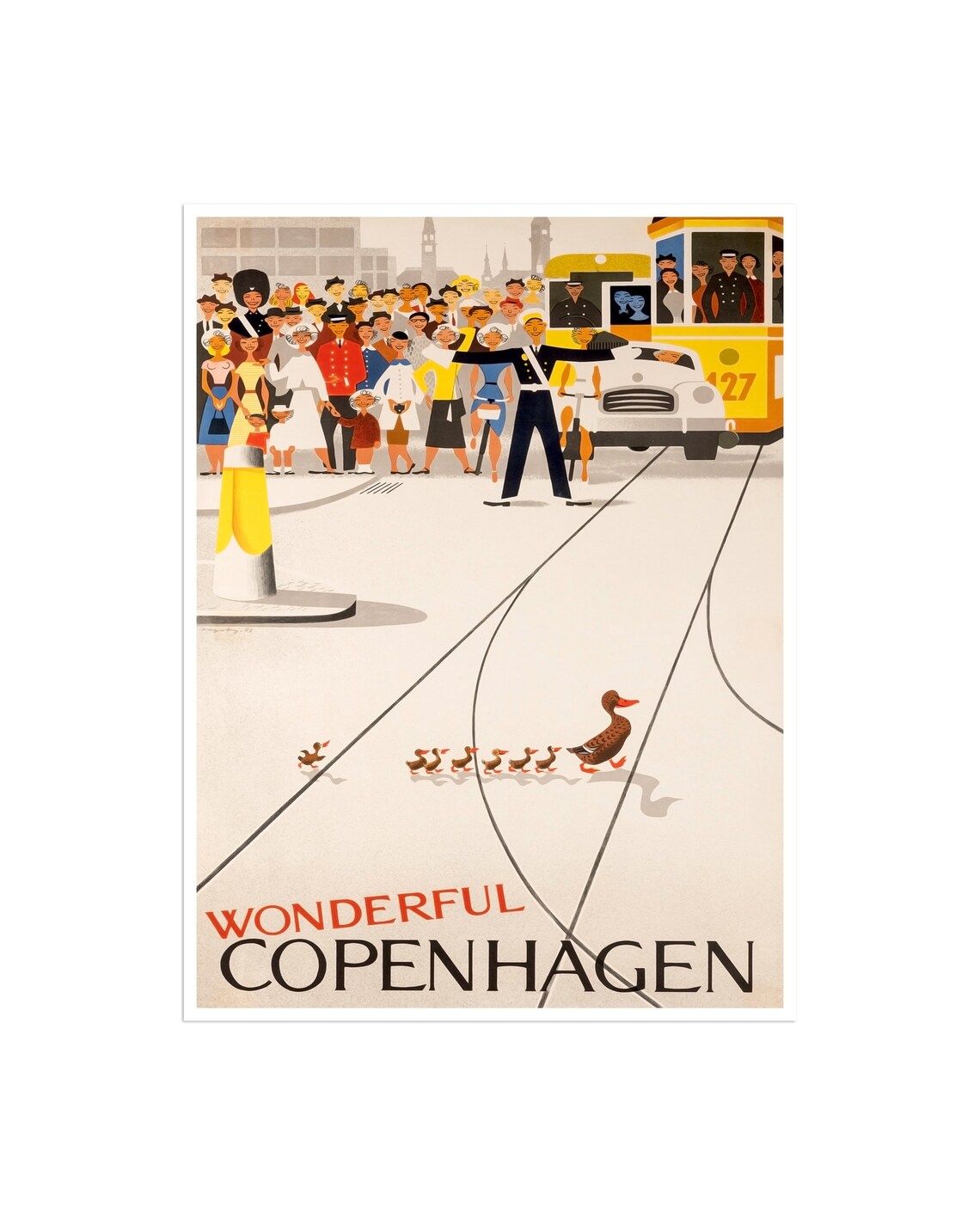 Copenhagen Denmark Retro Travel Poster Print